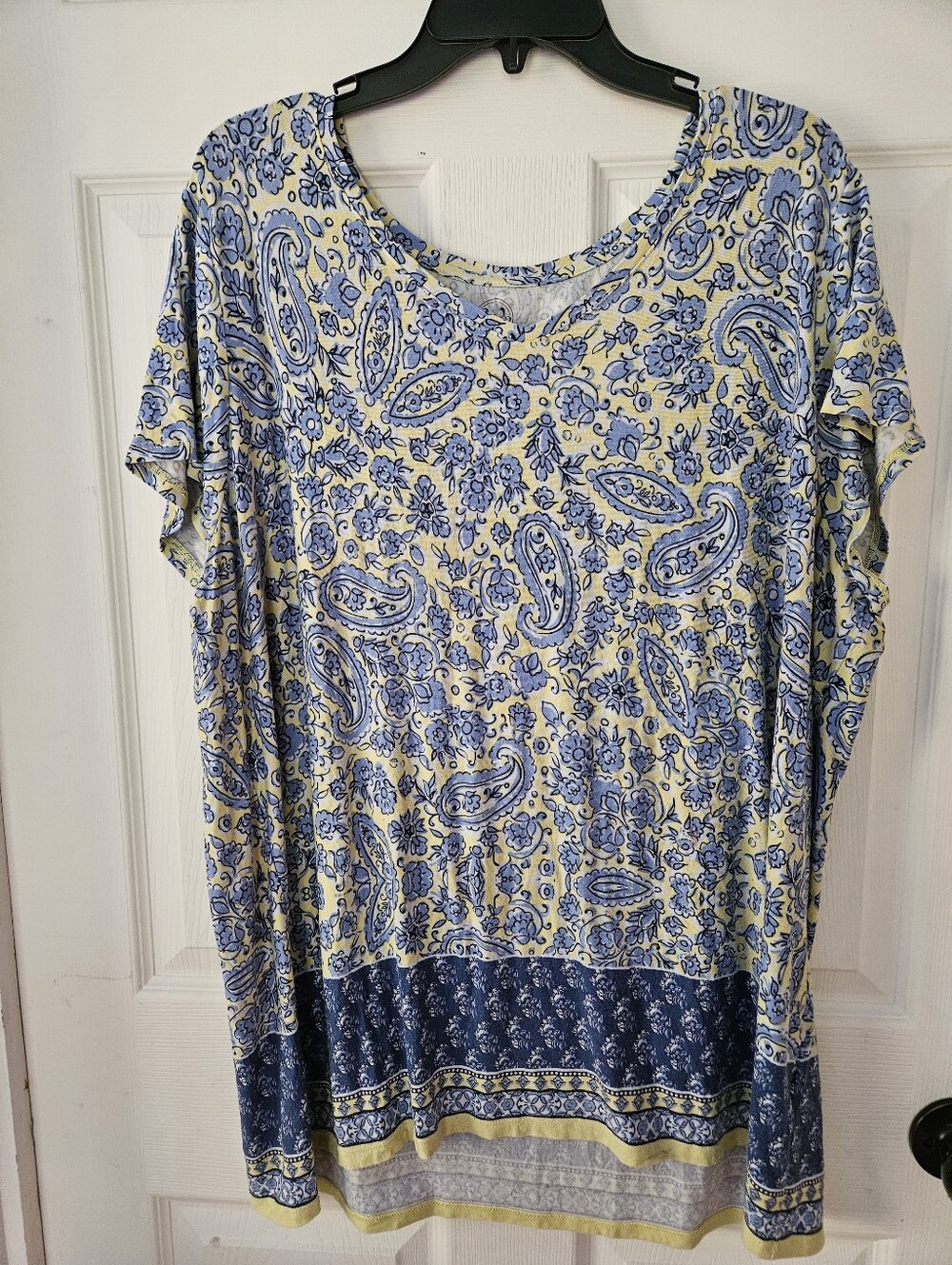 Westport Blue and Yellow Paisley Short Sleeve Top